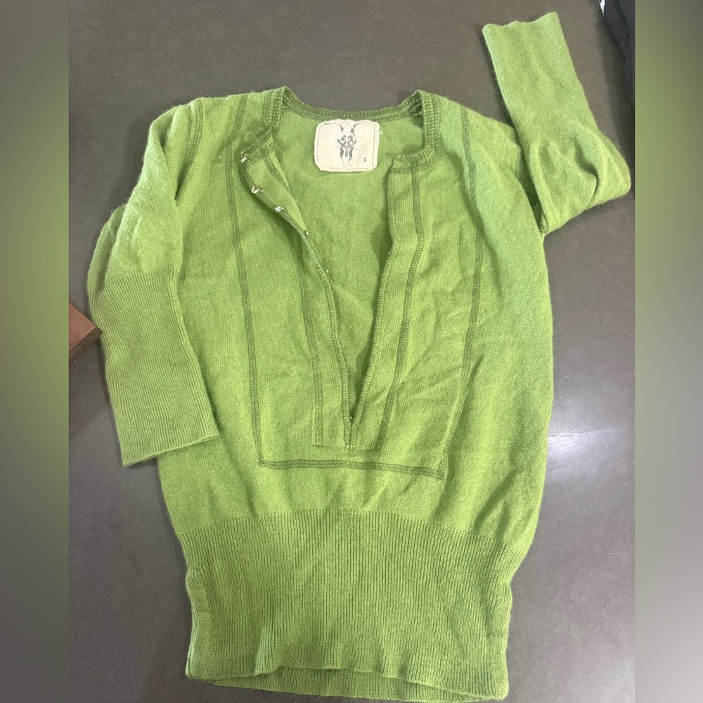 All Saints Green Knit Sweater with hook closure size Small